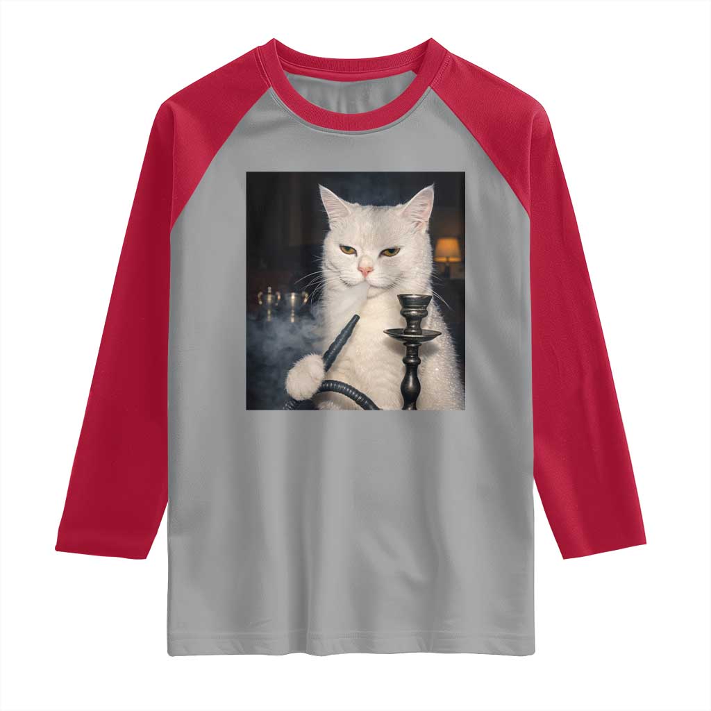 Funny Stoner Cat Raglan Shirt 420 Stoner Smoking Cat Cannabis Lover Meme TS14 Sport Gray Red Print Your Wear