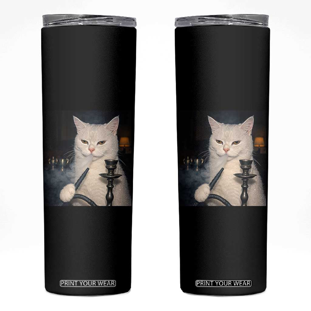 Funny Stoner Cat Skinny Tumbler 420 Stoner Smoking Cat Cannabis Lover Meme TS14 Black Print Your Wear