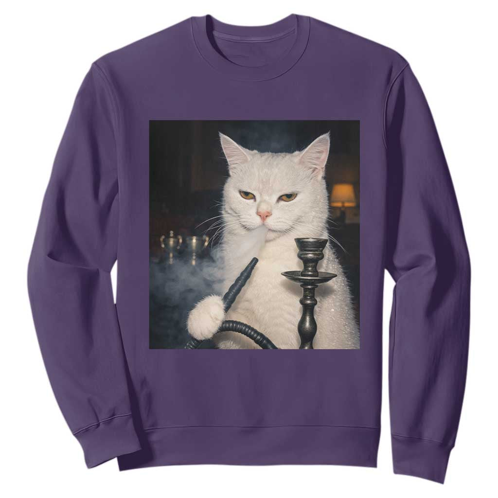 Funny Stoner Cat Sweatshirt 420 Stoner Smoking Cat Cannabis Lover Meme TS14 Purple Print Your Wear