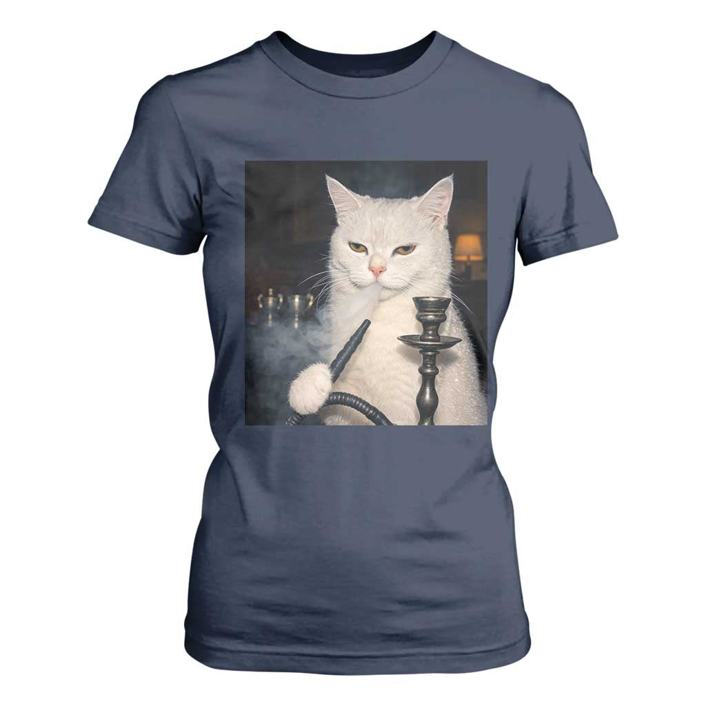 Funny Stoner Cat T Shirt For Women 420 Stoner Smoking Cat Cannabis Lover Meme TS14 Navy Print Your Wear