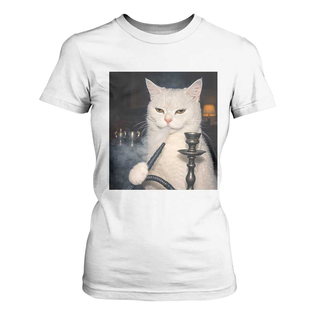 Funny Stoner Cat T Shirt For Women 420 Stoner Smoking Cat Cannabis Lover Meme TS14 White Print Your Wear