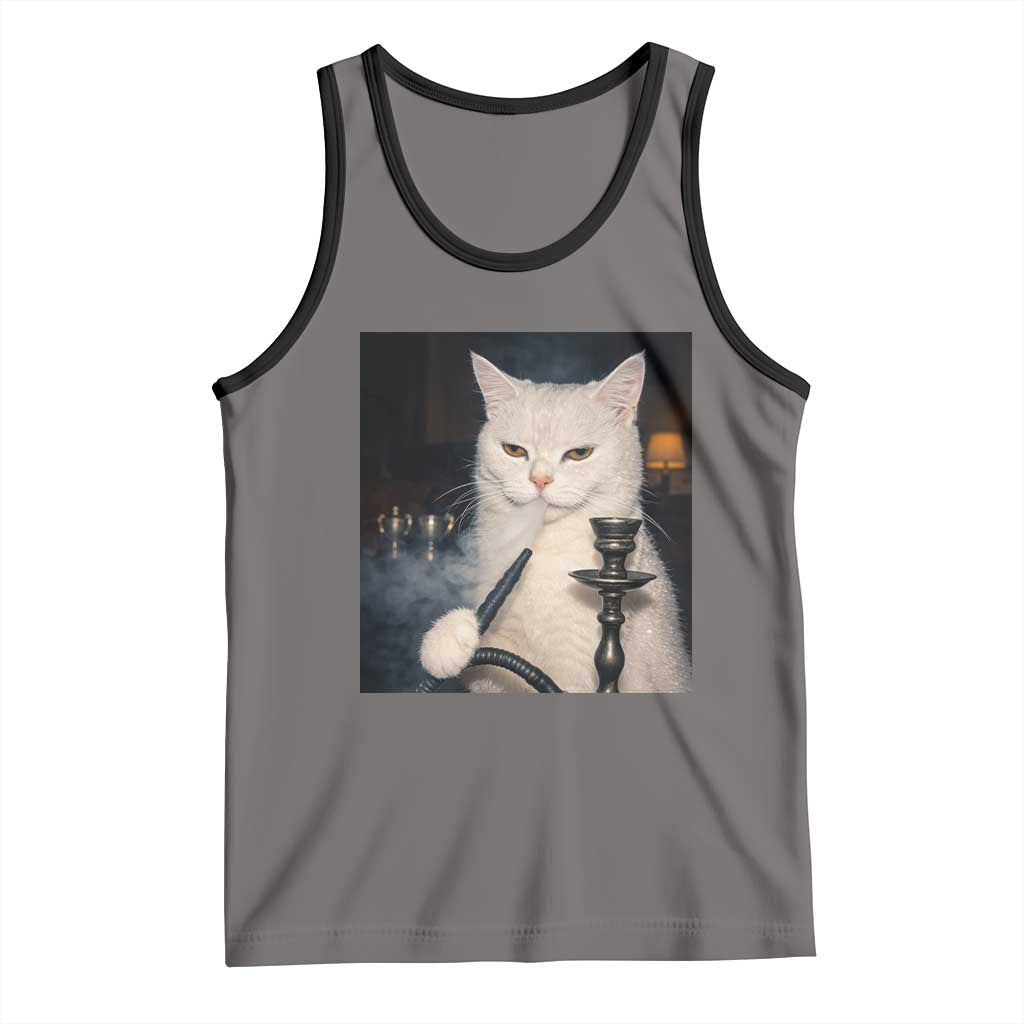 Funny Stoner Cat Tank Top 420 Stoner Smoking Cat Cannabis Lover Meme TS14 Deep Heather Black Print Your Wear