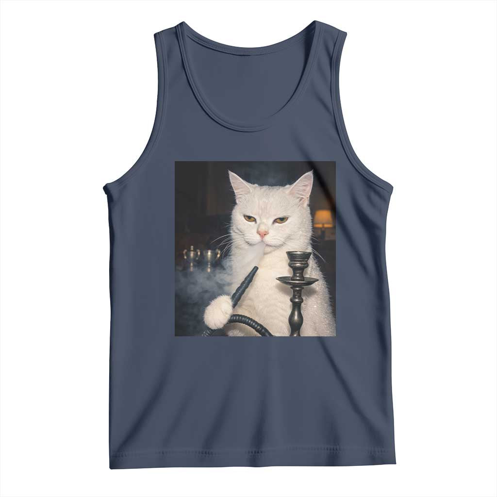 Funny Stoner Cat Tank Top 420 Stoner Smoking Cat Cannabis Lover Meme TS14 Navy Print Your Wear