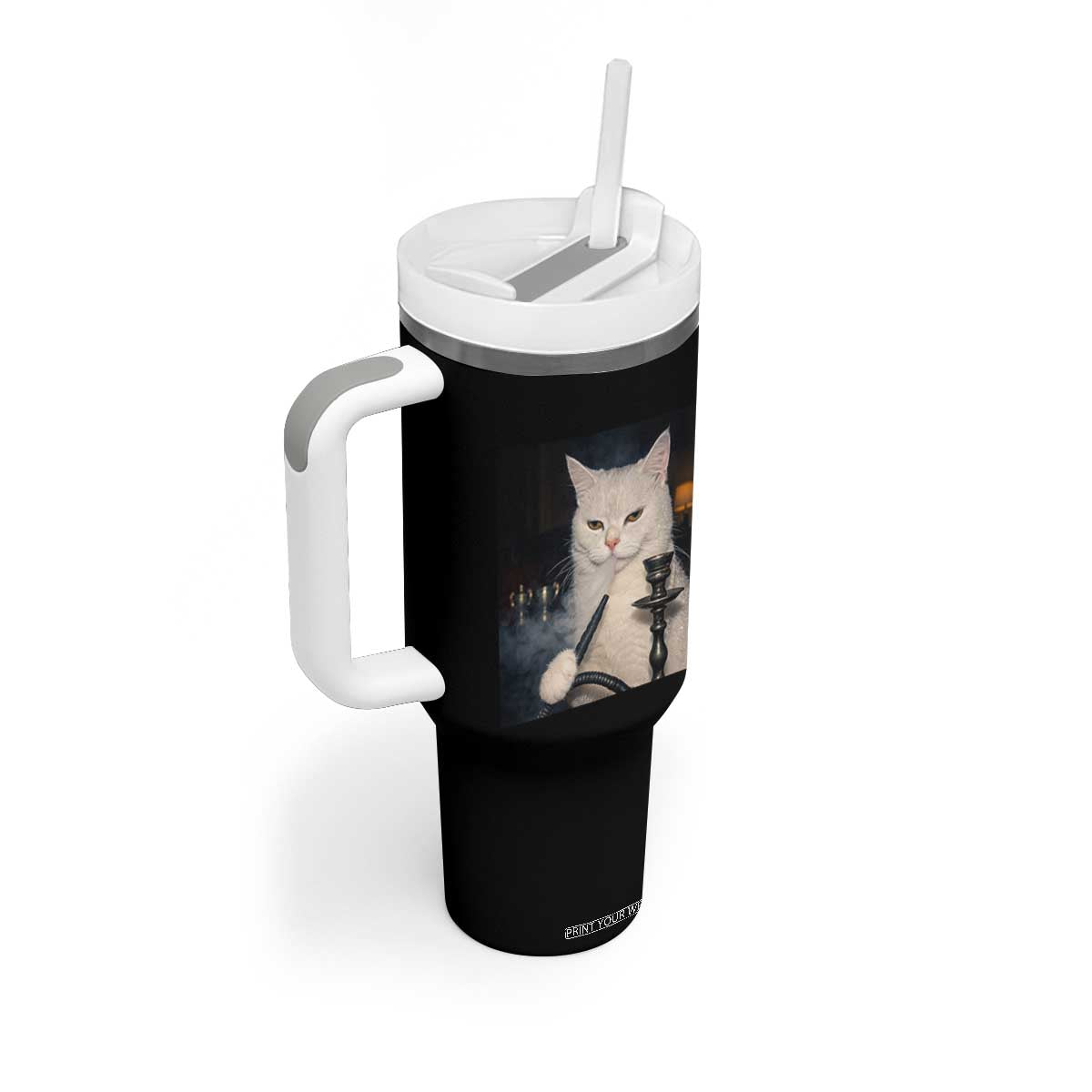 Funny Stoner Cat Tumbler With Handle 420 Stoner Smoking Cat Cannabis Lover Meme TS14 Print Your Wear