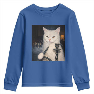 Funny Stoner Cat Youth Sweatshirt 420 Stoner Smoking Cat Cannabis Lover Meme TS14 Royal Blue Print Your Wear