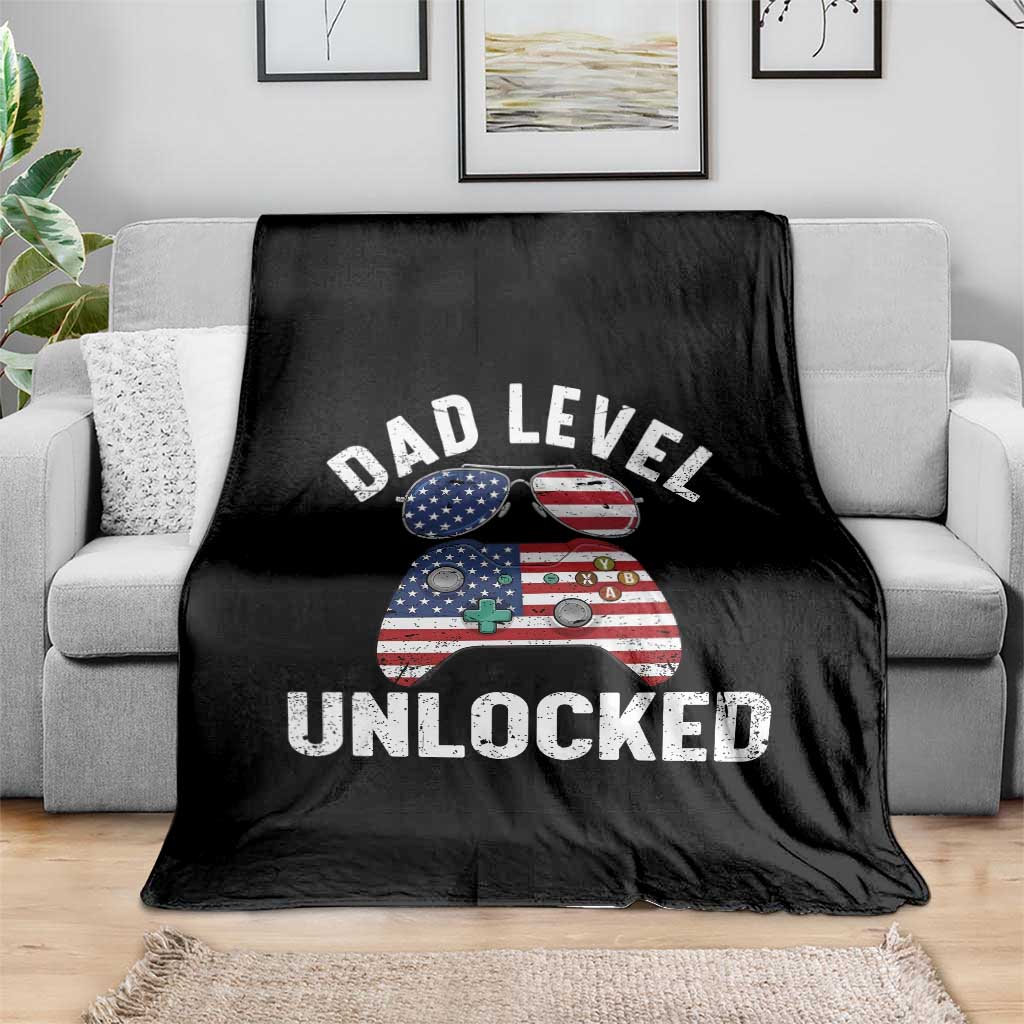Dad Level Unlocked Throw Blanket New Dad Gamer American Flag 4th of July TS14 Print Your Wear