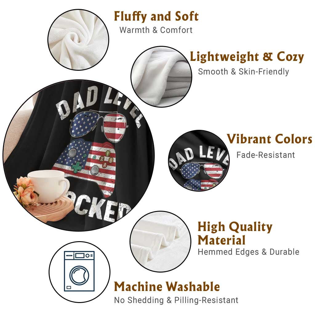 Dad Level Unlocked Throw Blanket New Dad Gamer American Flag 4th of July TS14 Print Your Wear
