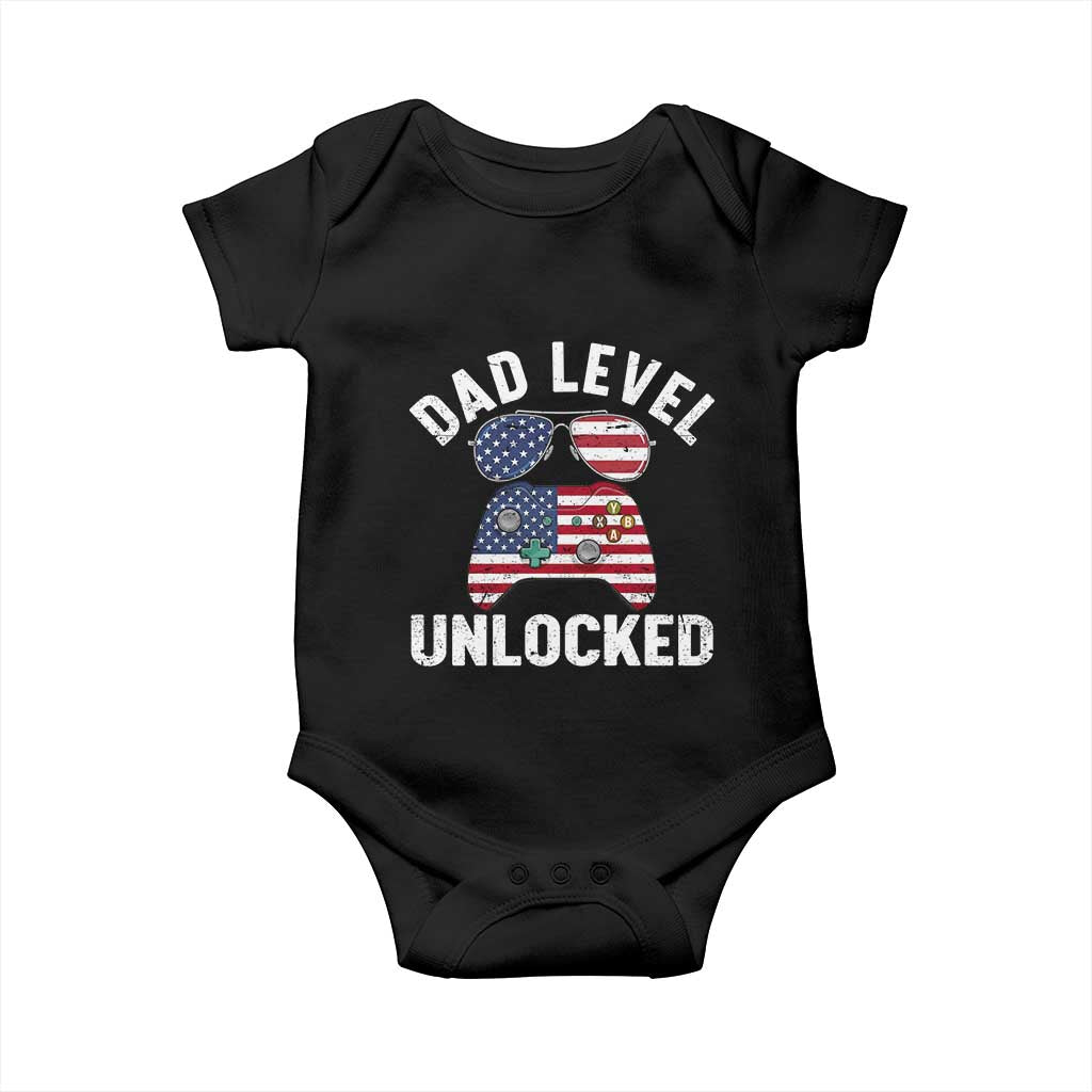Dad Level Unlocked Baby Onesie New Dad Gamer American Flag 4th of July TS14 Black Print Your Wear