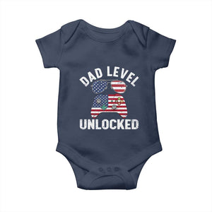 Dad Level Unlocked Baby Onesie New Dad Gamer American Flag 4th of July TS14 Navy Print Your Wear