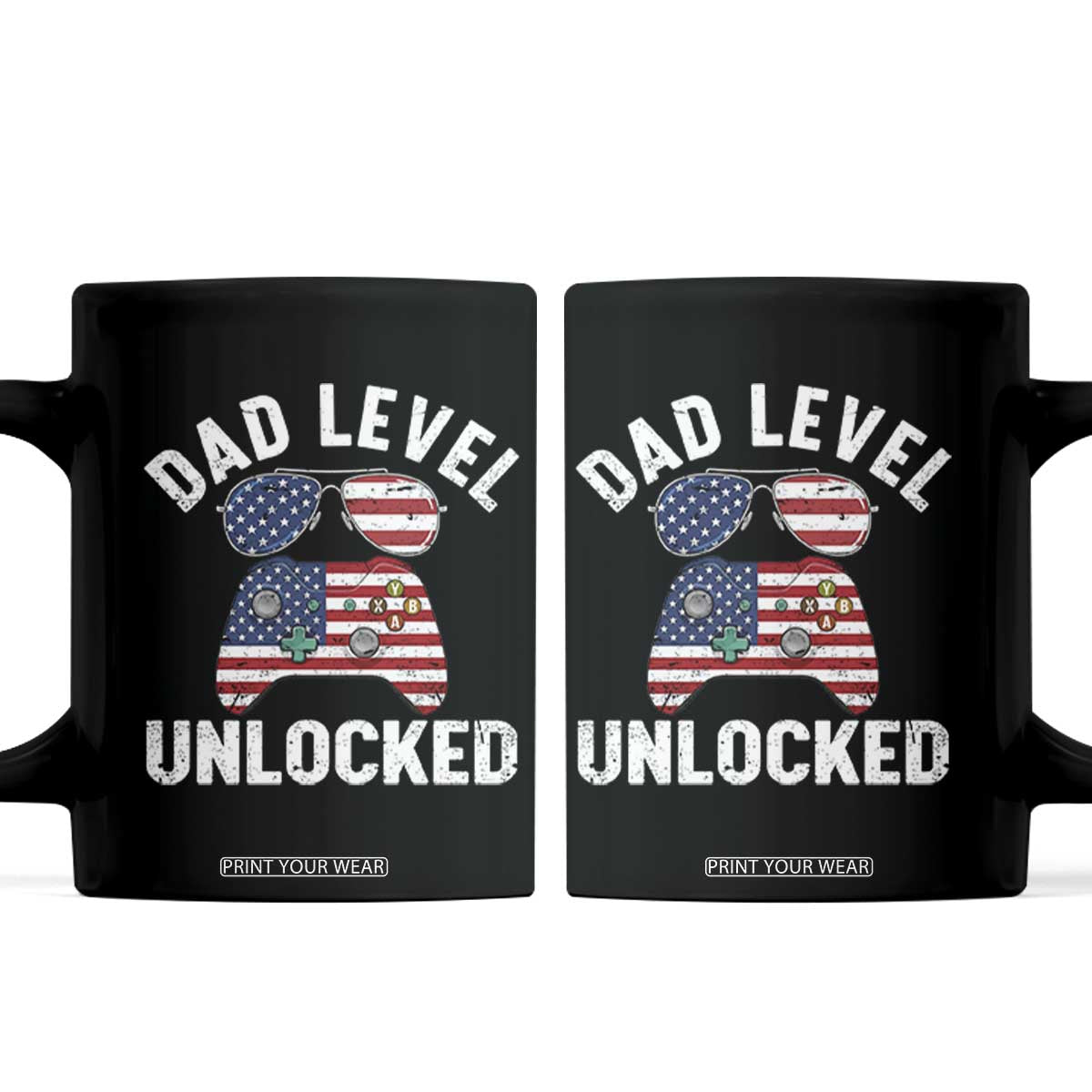 Dad Level Unlocked Coffee Mug New Dad Gamer American Flag 4th of July
