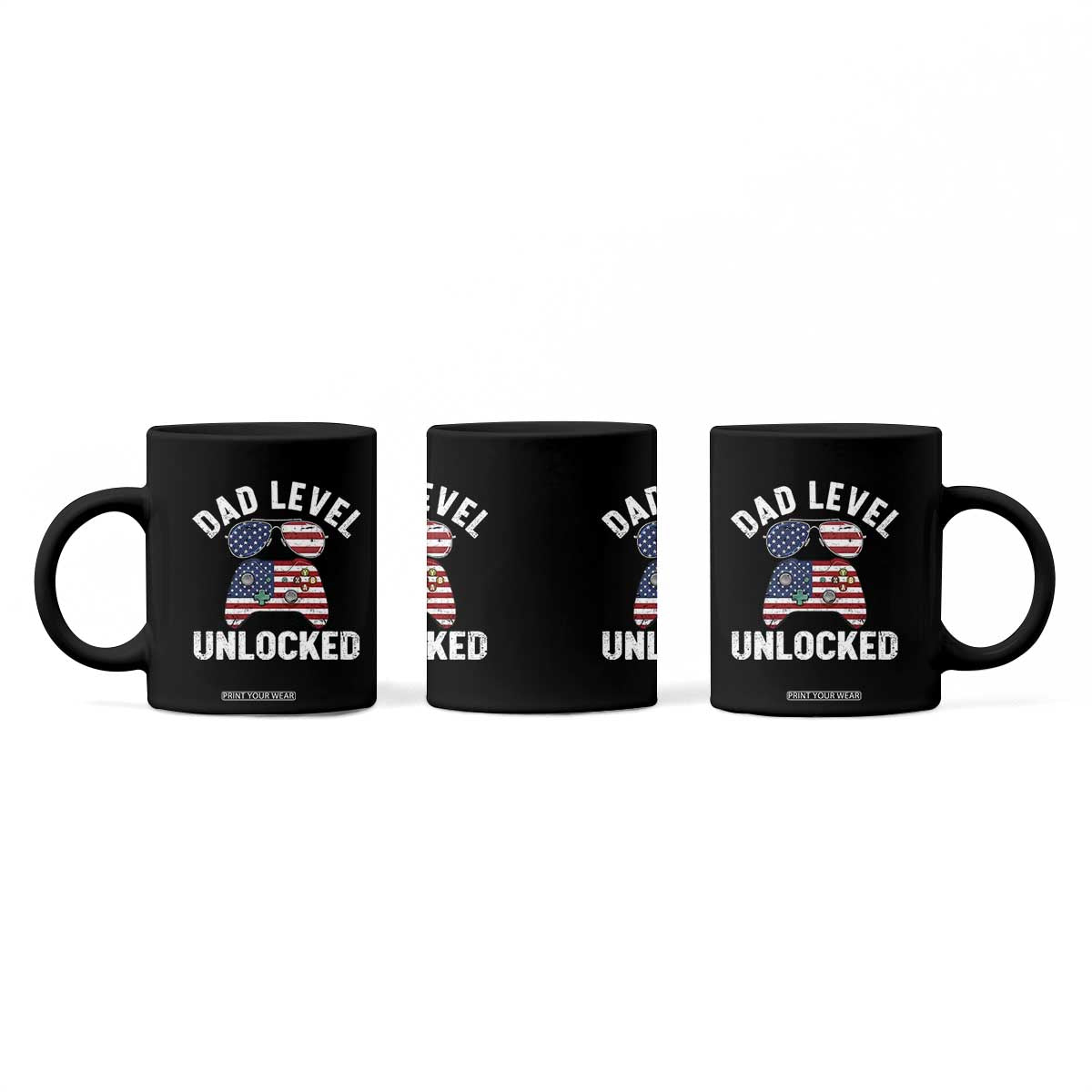 Dad Level Unlocked Coffee Mug New Dad Gamer American Flag 4th of July