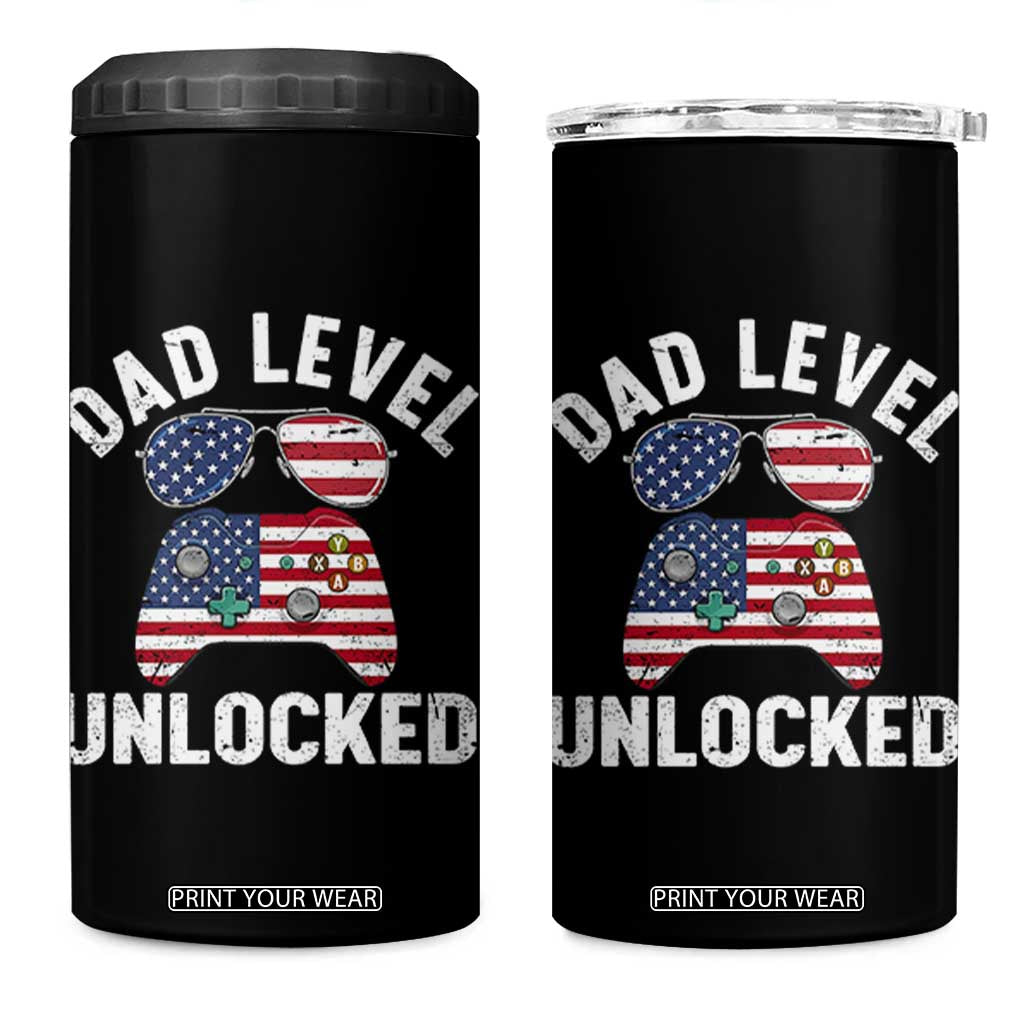 Dad Level Unlocked 4 in 1 Can Cooler Tumbler New Dad Gamer American Flag 4th of July TS14 One Size: 16 oz Black Print Your Wear