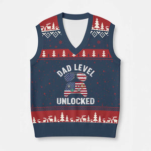 Dad Level Unlocked V-Neck Knit Sweater Vest New Dad Gamer American Flag 4th of July TS14 Navy Red Print Your Wear
