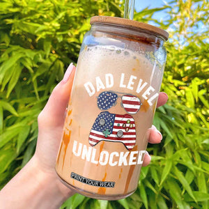 Dad Level Unlocked Glass Can New Dad Gamer American Flag 4th of July TS14 Black Print Your Wear