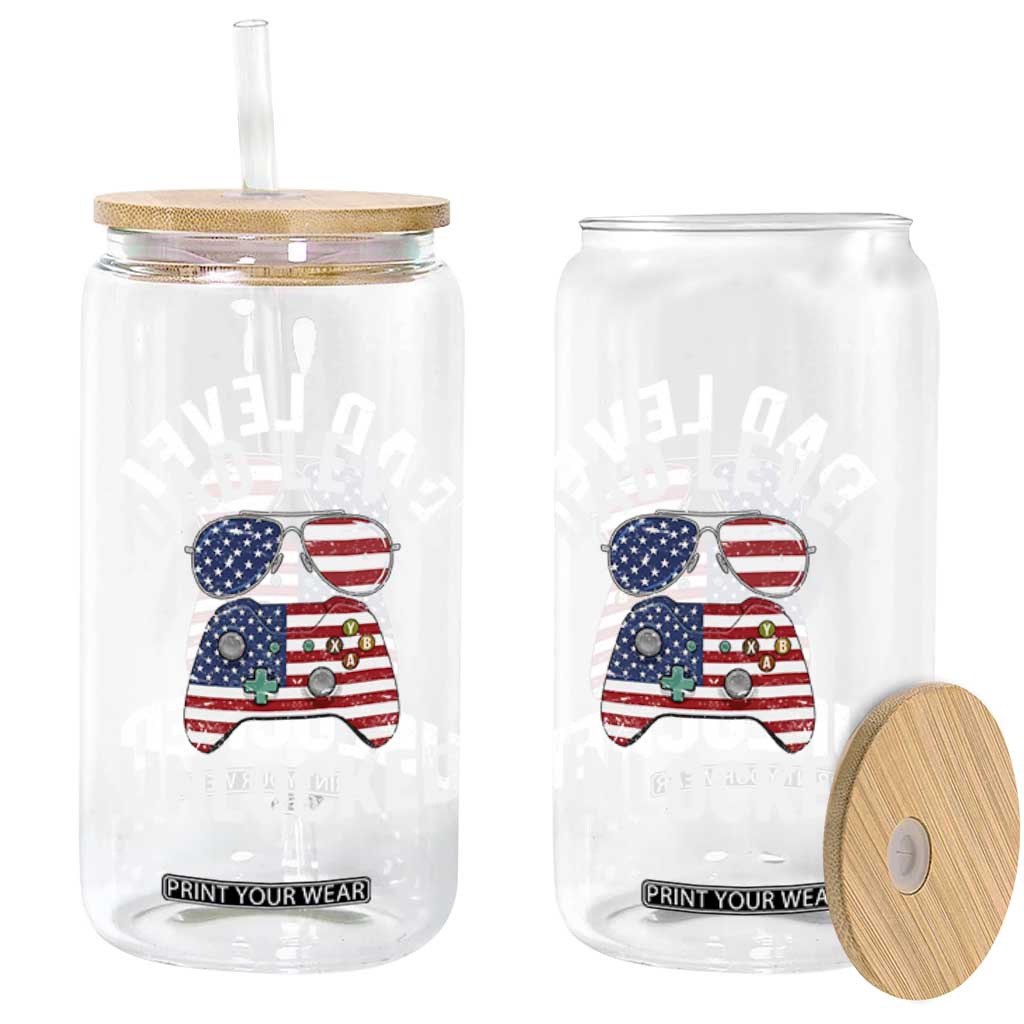 Dad Level Unlocked Glass Can New Dad Gamer American Flag 4th of July TS14 Print Your Wear