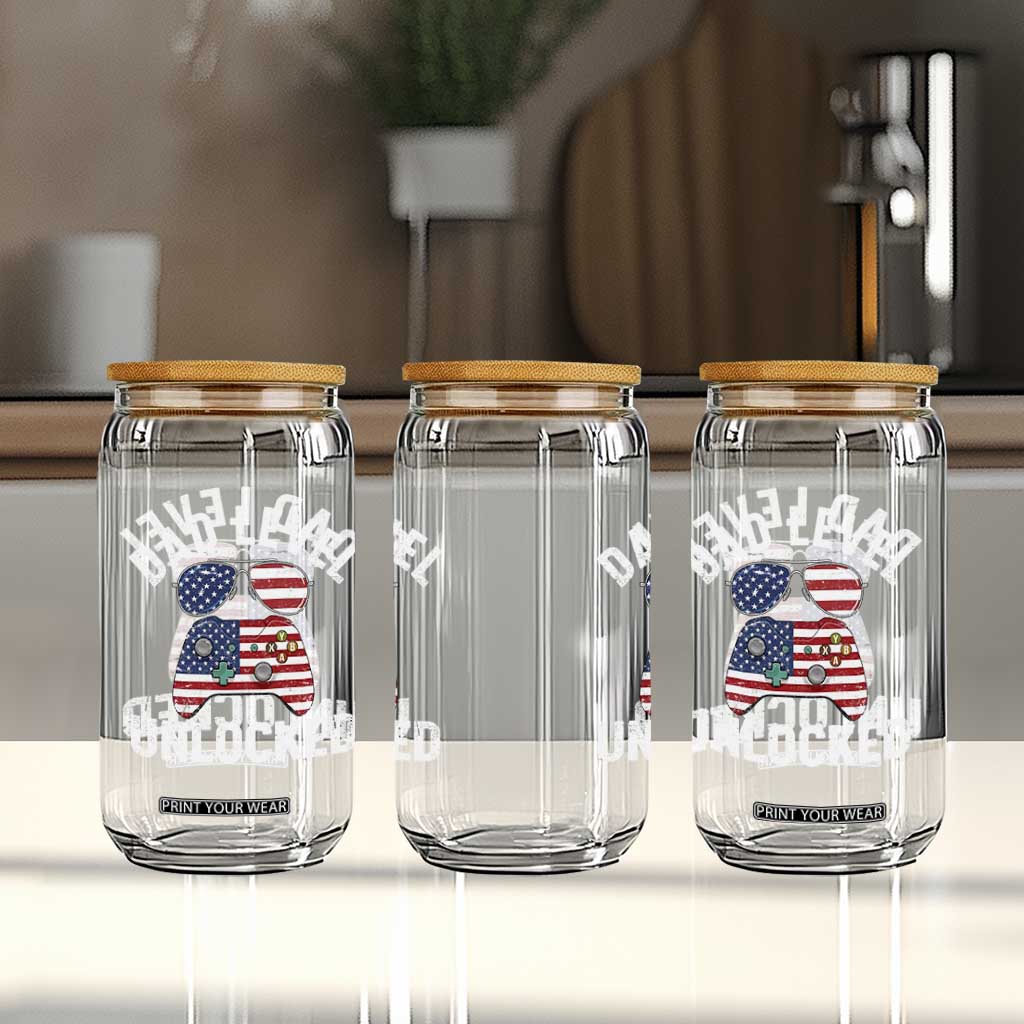 Dad Level Unlocked Glass Can New Dad Gamer American Flag 4th of July TS14 Print Your Wear
