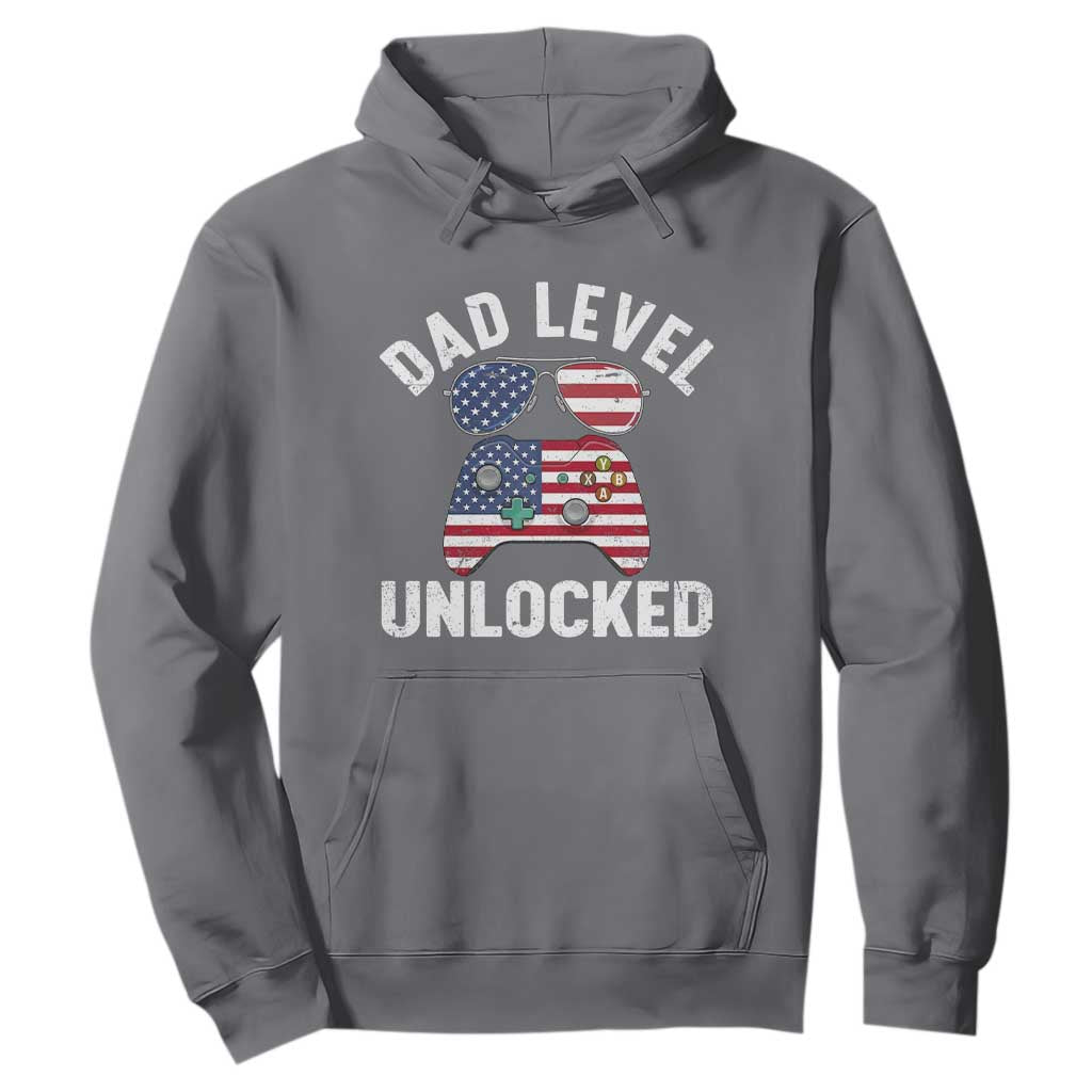 Dad Level Unlocked Hoodie New Dad Gamer American Flag 4th of July TS14 Charcoal Print Your Wear