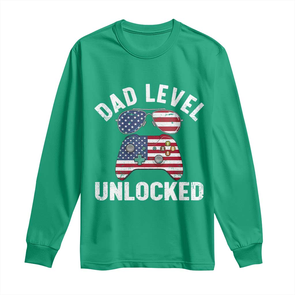 Dad Level Unlocked Long Sleeve Shirt New Dad Gamer American Flag 4th of July TS14 Irish Green Print Your Wear