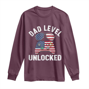 Dad Level Unlocked Long Sleeve Shirt New Dad Gamer American Flag 4th of July TS14 Maroon Print Your Wear