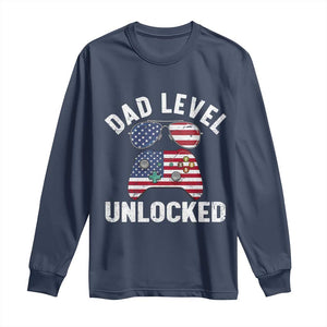 Dad Level Unlocked Long Sleeve Shirt New Dad Gamer American Flag 4th of July TS14 Navy Print Your Wear