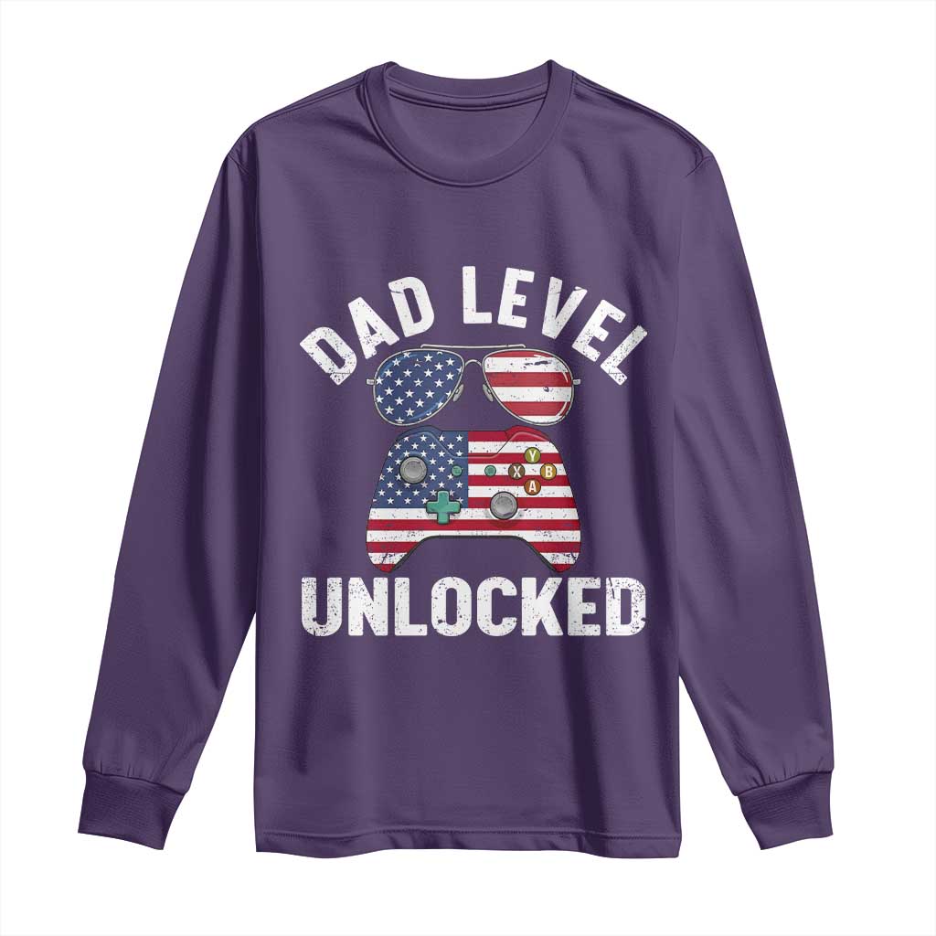 Dad Level Unlocked Long Sleeve Shirt New Dad Gamer American Flag 4th of July TS14 Purple Print Your Wear