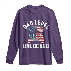 Dad Level Unlocked Long Sleeve Shirt New Dad Gamer American Flag 4th of July TS14 Purple Print Your Wear