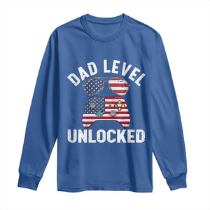 Dad Level Unlocked Long Sleeve Shirt New Dad Gamer American Flag 4th of July TS14 Royal Blue Print Your Wear
