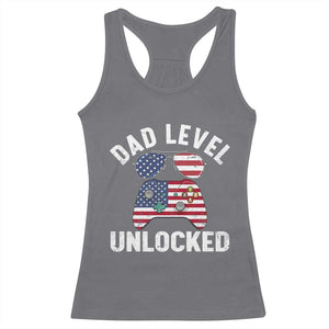 Dad Level Unlocked Racerback Tank Top New Dad Gamer American Flag 4th of July TS14 Charcoal Print Your Wear