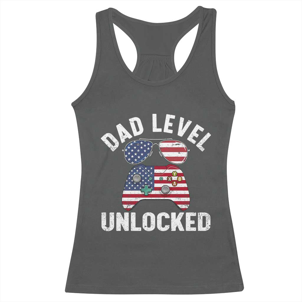 Dad Level Unlocked Racerback Tank Top New Dad Gamer American Flag 4th of July TS14 Dark Heather Print Your Wear