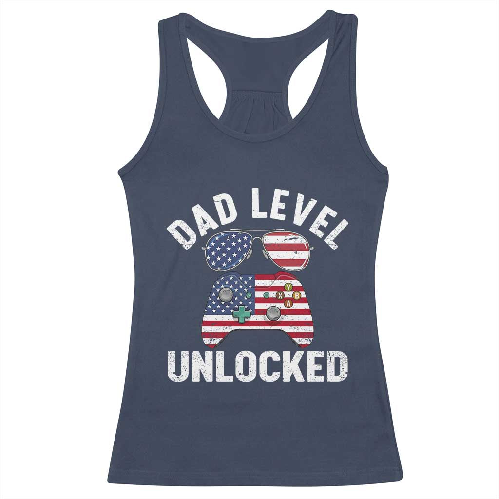 Dad Level Unlocked Racerback Tank Top New Dad Gamer American Flag 4th of July TS14 Navy Print Your Wear