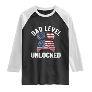 Dad Level Unlocked Raglan Shirt New Dad Gamer American Flag 4th of July TS14 Black White Print Your Wear