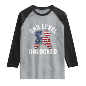 Dad Level Unlocked Raglan Shirt New Dad Gamer American Flag 4th of July TS14 Heather Gray Black Print Your Wear