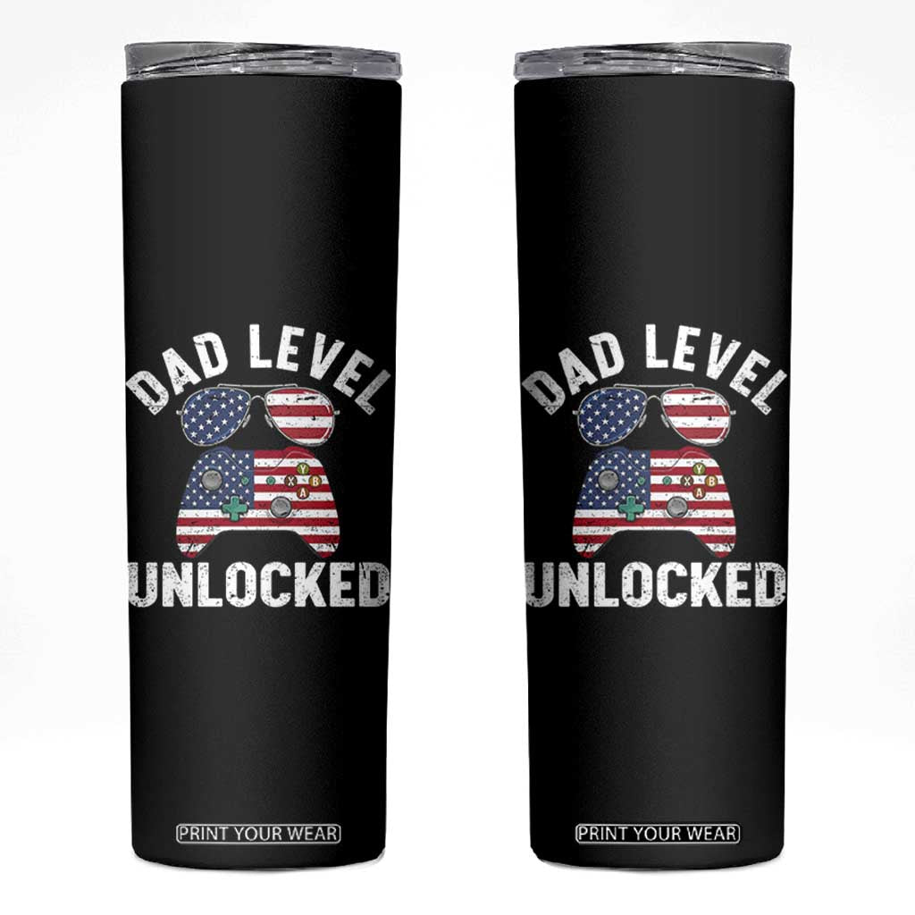 Dad Level Unlocked Skinny Tumbler New Dad Gamer American Flag 4th of July TS14 Black Print Your Wear