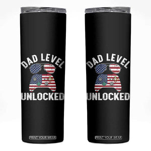 Dad Level Unlocked Skinny Tumbler New Dad Gamer American Flag 4th of July TS14 Black Print Your Wear