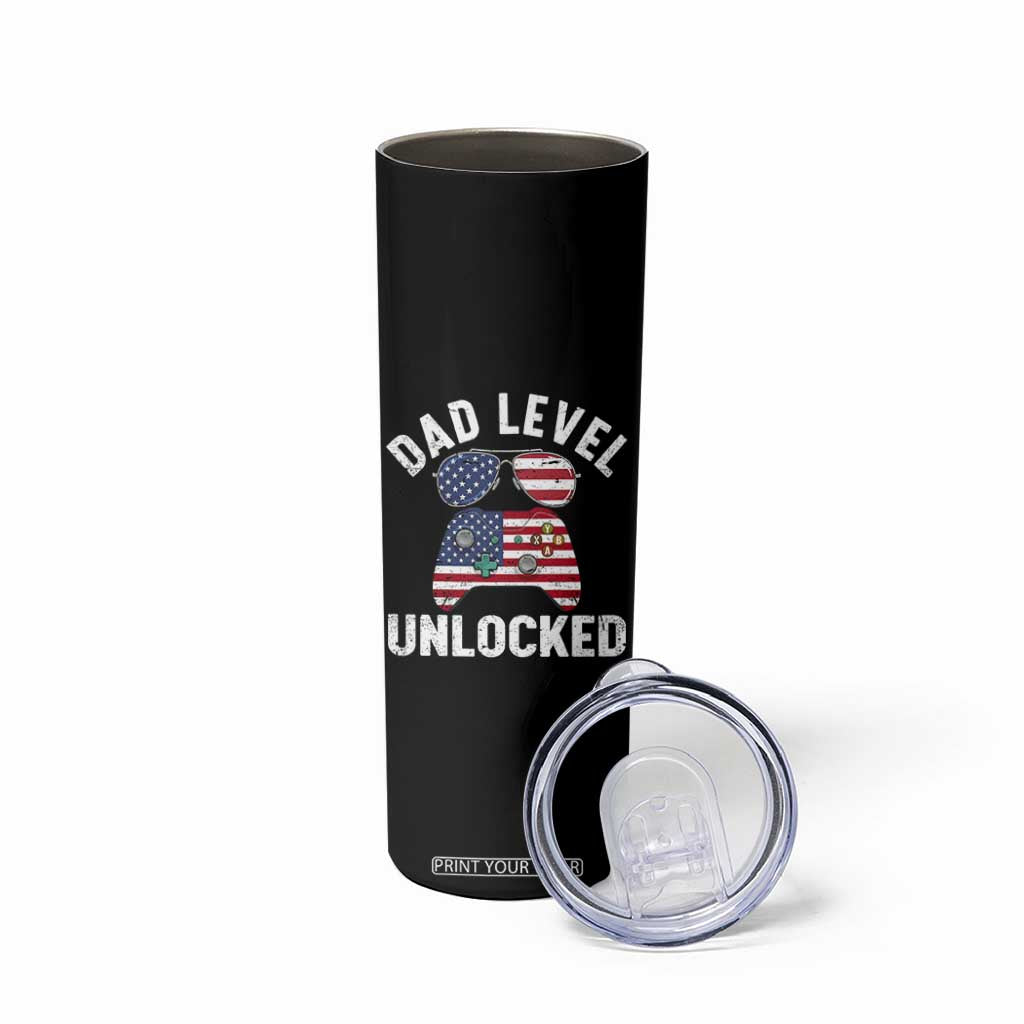 Dad Level Unlocked Skinny Tumbler New Dad Gamer American Flag 4th of July TS14 Print Your Wear