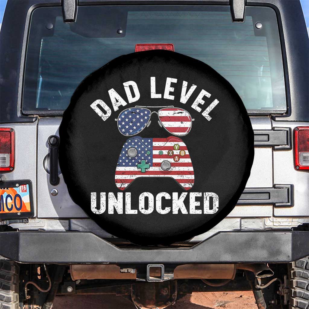 Dad Level Unlocked Spare Tire Cover New Dad Gamer American Flag 4th of July TS14 No hole Black Print Your Wear