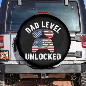 Dad Level Unlocked Spare Tire Cover New Dad Gamer American Flag 4th of July TS14 No hole Black Print Your Wear
