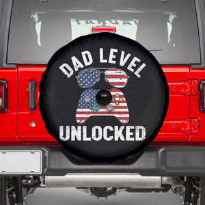 Dad Level Unlocked Spare Tire Cover New Dad Gamer American Flag 4th of July TS14 Black Print Your Wear