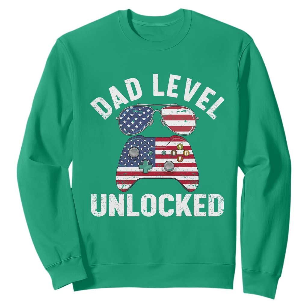 Dad Level Unlocked Sweatshirt New Dad Gamer American Flag 4th of July TS14 Irish Green Print Your Wear