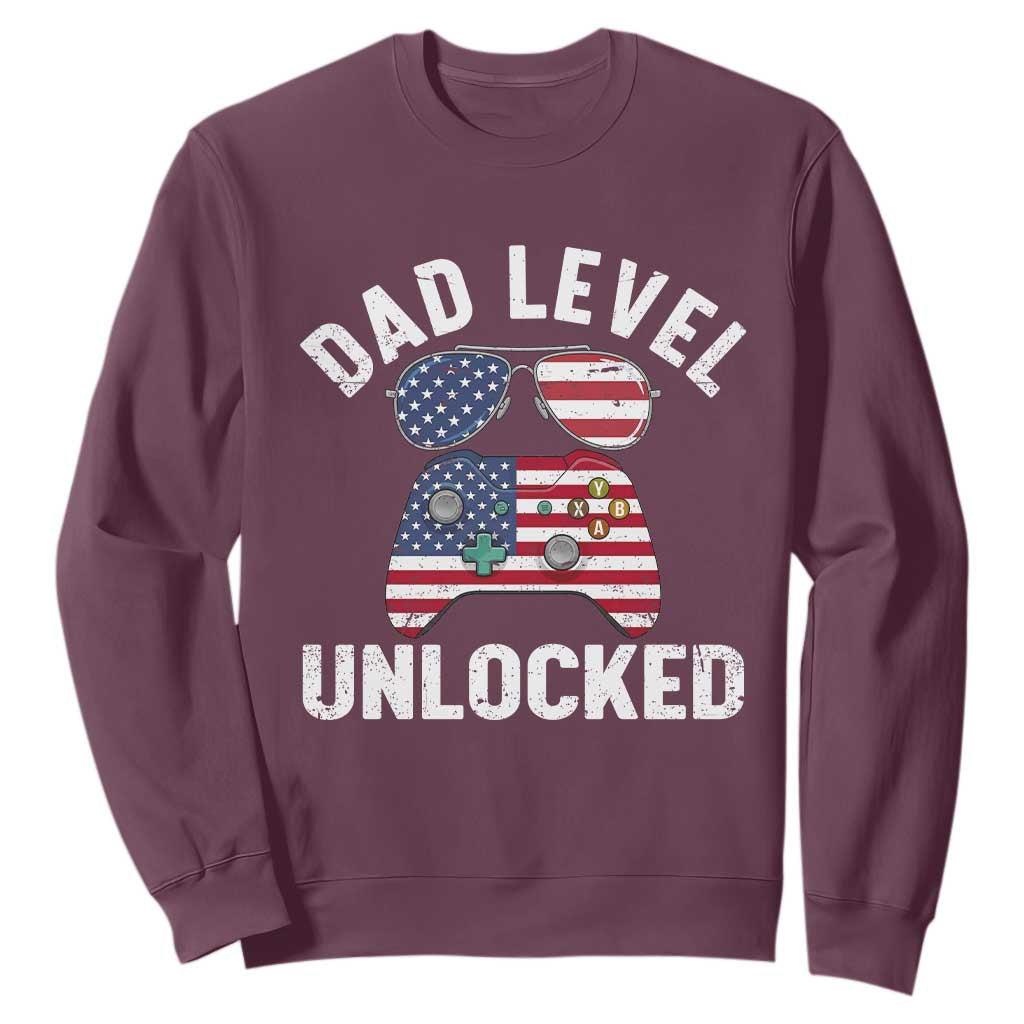 Dad Level Unlocked Sweatshirt New Dad Gamer American Flag 4th of July TS14 Maroon Print Your Wear