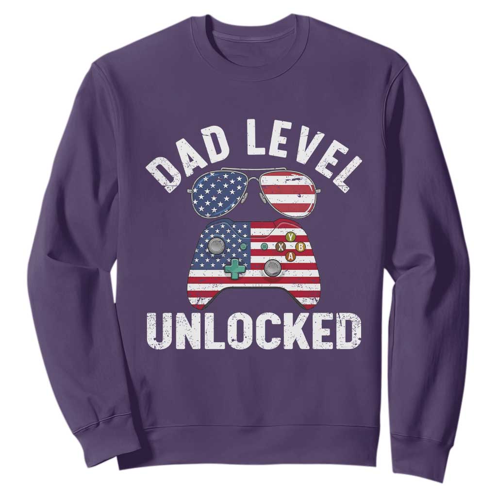 Dad Level Unlocked Sweatshirt New Dad Gamer American Flag 4th of July TS14 Purple Print Your Wear