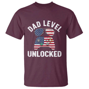Dad Level Unlocked T Shirt New Dad Gamer American Flag 4th of July TS14 Maroon Print Your Wear