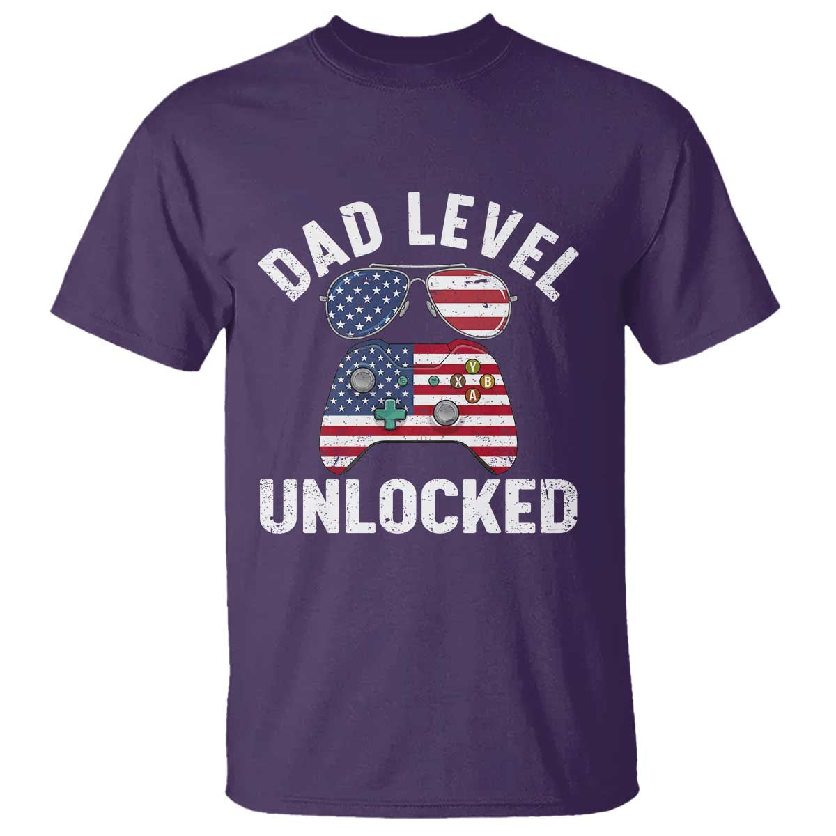 Dad Level Unlocked T Shirt New Dad Gamer American Flag 4th of July TS14 Purple Print Your Wear