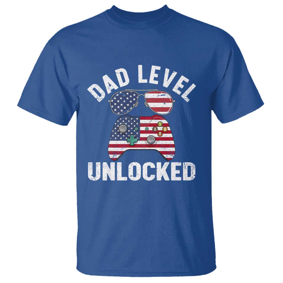Dad Level Unlocked T Shirt New Dad Gamer American Flag 4th of July TS14 Royal Blue Print Your Wear