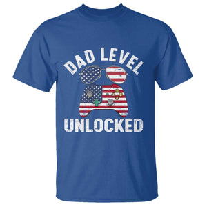 Dad Level Unlocked T Shirt New Dad Gamer American Flag 4th of July TS14 Royal Blue Print Your Wear