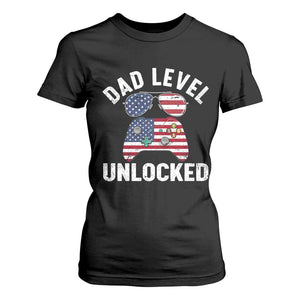 Dad Level Unlocked T Shirt For Women New Dad Gamer American Flag 4th of July TS14 Black Print Your Wear