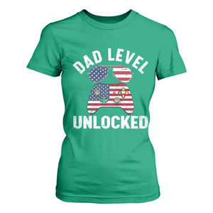 Dad Level Unlocked T Shirt For Women New Dad Gamer American Flag 4th of July TS14 Irish Green Print Your Wear