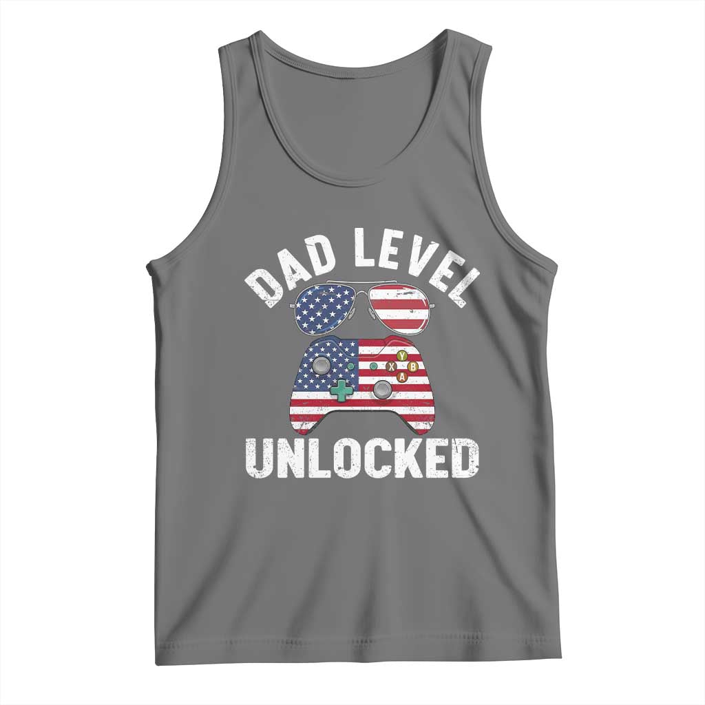 Dad Level Unlocked Tank Top New Dad Gamer American Flag 4th of July TS14 Black Heather Print Your Wear