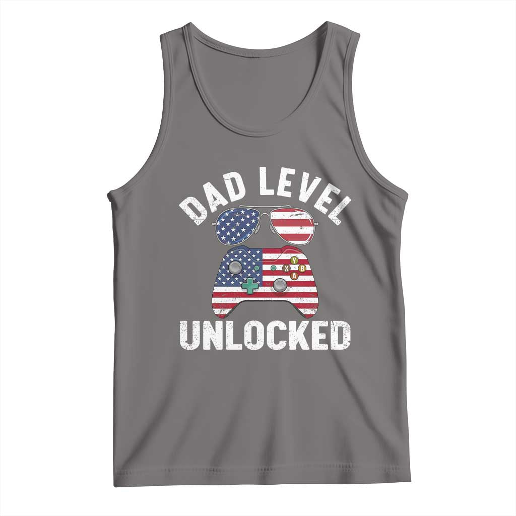 Dad Level Unlocked Tank Top New Dad Gamer American Flag 4th of July TS14 Deep Heather Print Your Wear