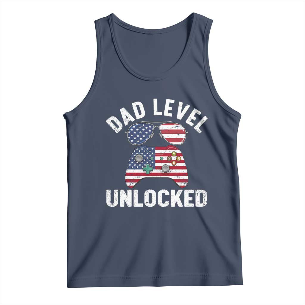 Dad Level Unlocked Tank Top New Dad Gamer American Flag 4th of July TS14 Navy Print Your Wear